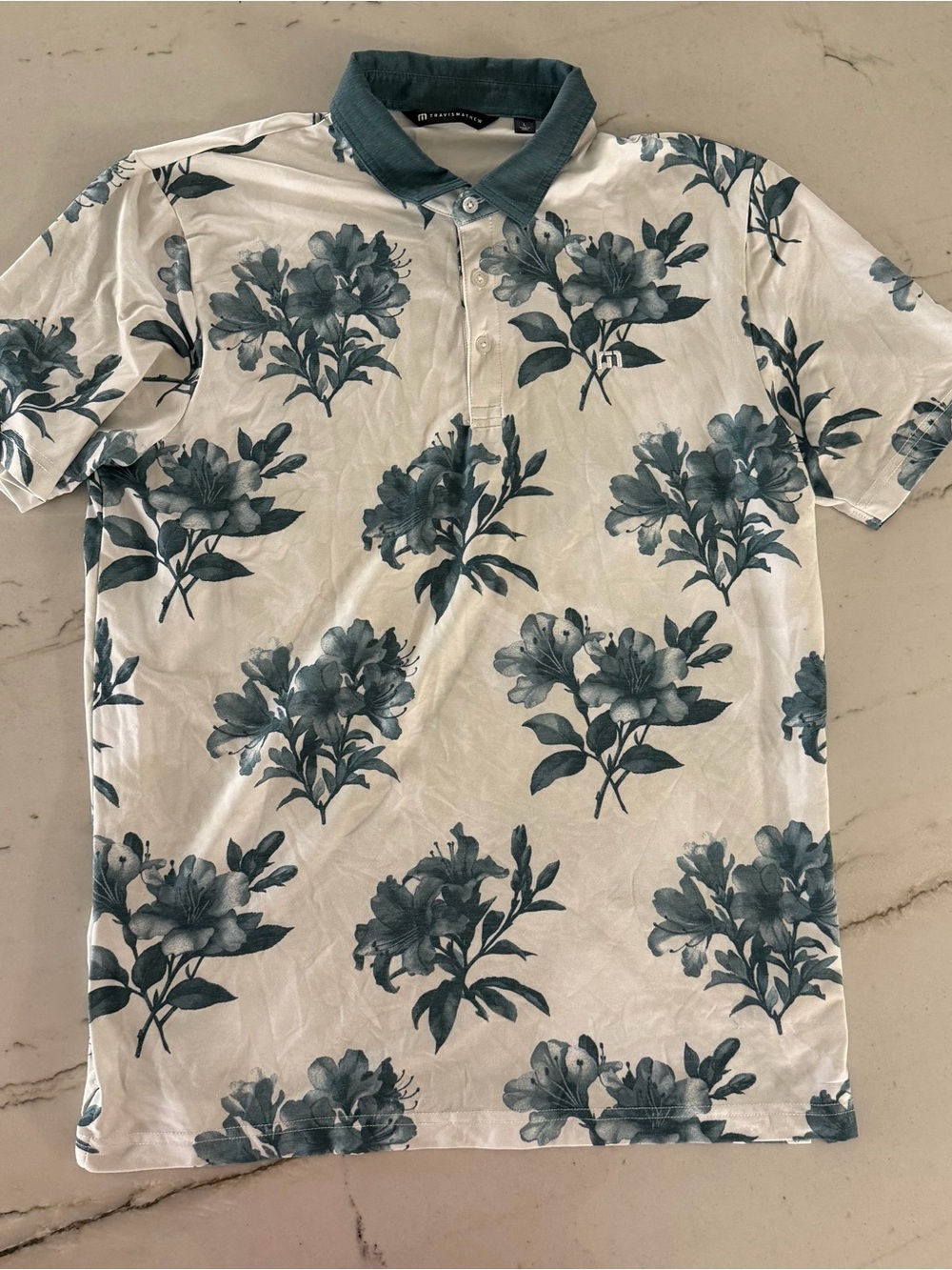 Travis Mathew Golf Polo Shirt Mens Size Large White Floral Pattern